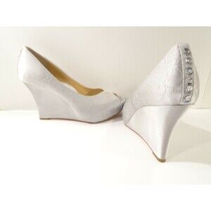 Hey Lady by The Leung Twins Peep Toe Platform Wedge Stone Pumps Sandals 7 8 9